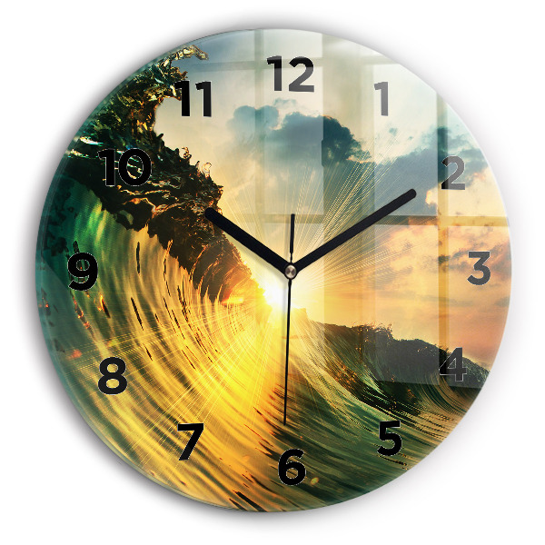 Wanduhr rund mit motiv Wellenperspektive Sonnenuntergang