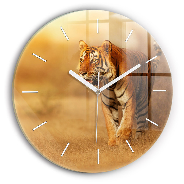 Wanduhr glas rund Tiger jagen