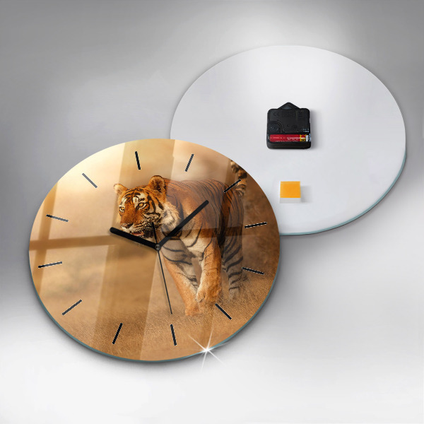Wanduhr glas rund Tiger jagen
