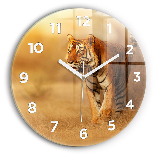 Wanduhr glas rund Tiger jagen