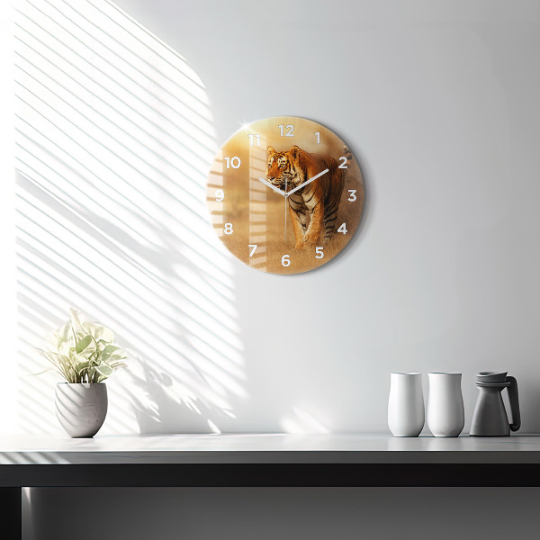 Wanduhr glas rund Tiger jagen