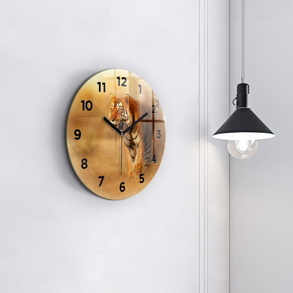 Wanduhr glas rund Tiger jagen