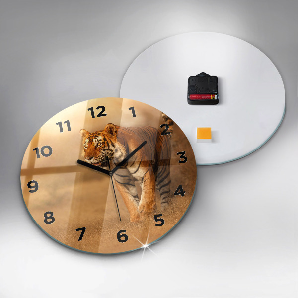 Wanduhr glas rund Tiger jagen