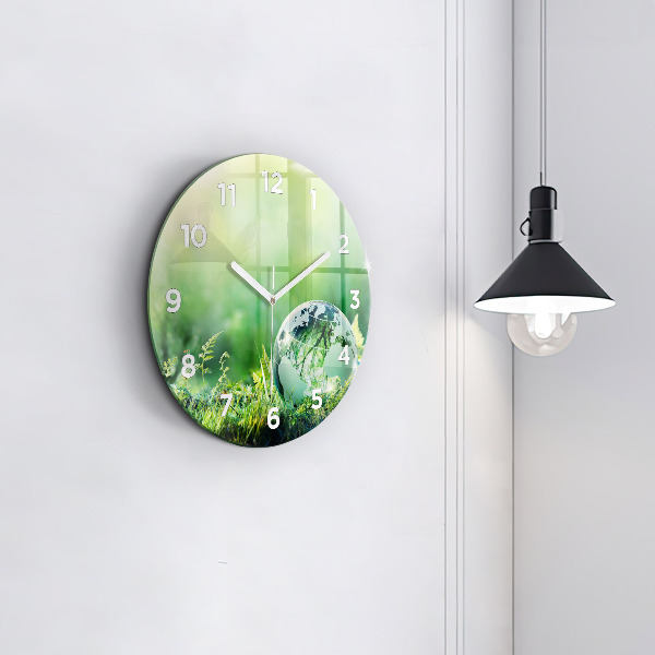 Wanduhr glas rund Weltkugel