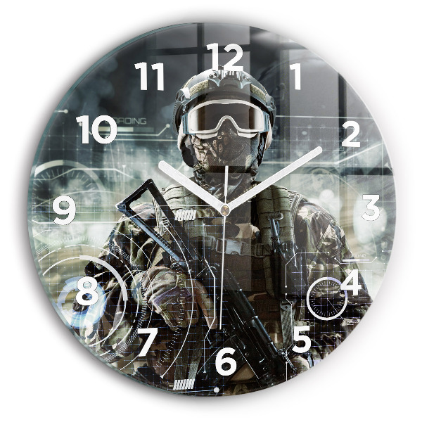 Wanduhr glas rund Soldat mit einem Gewehr