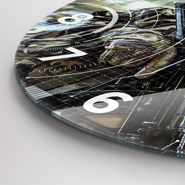 Wanduhr glas rund Soldat mit einem Gewehr