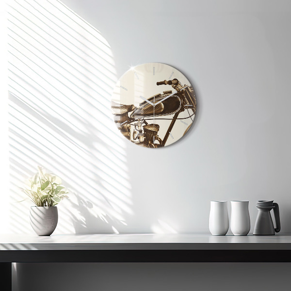 Wanduhr glas rund Sepia-Motorrad Vintage