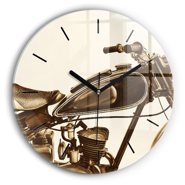 Wanduhr glas rund Sepia-Motorrad Vintage