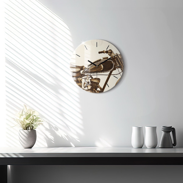 Wanduhr glas rund Sepia-Motorrad Vintage