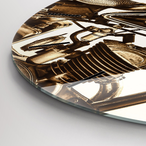 Wanduhr glas rund Sepia-Motorrad Vintage