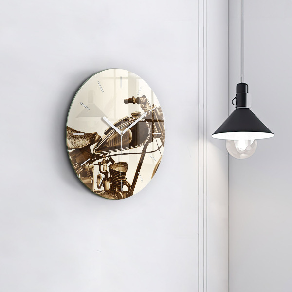 Wanduhr glas rund Sepia-Motorrad Vintage