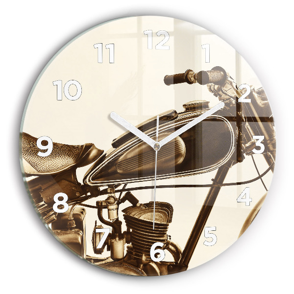 Wanduhr glas rund Sepia-Motorrad Vintage