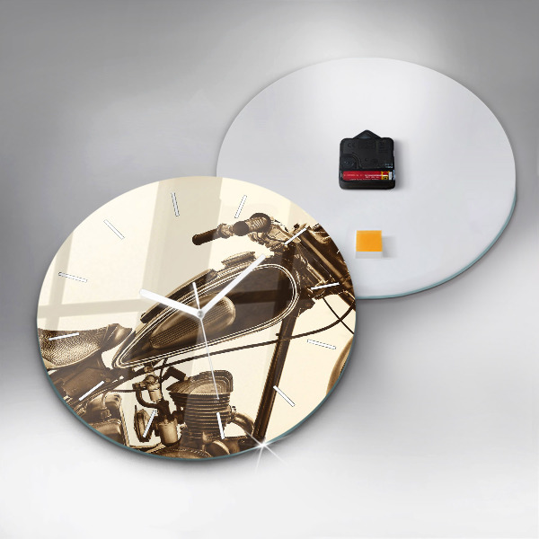 Wanduhr glas rund Sepia-Motorrad Vintage