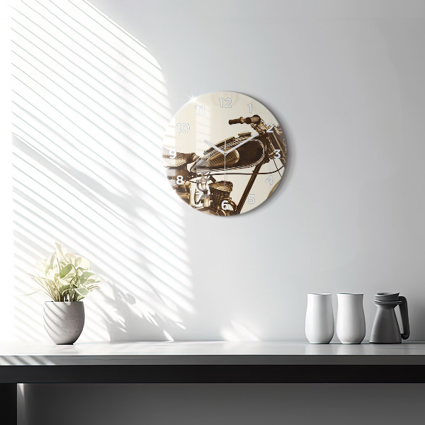 Wanduhr glas rund Sepia-Motorrad Vintage