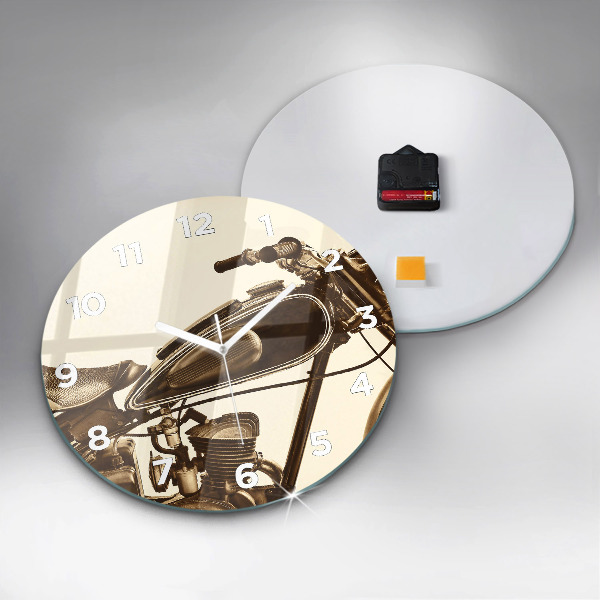 Wanduhr glas rund Sepia-Motorrad Vintage
