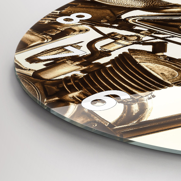 Wanduhr glas rund Sepia-Motorrad Vintage