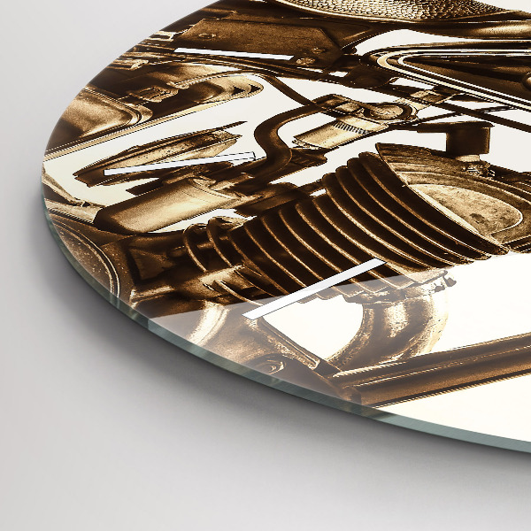 Wanduhr glas rund Sepia-Motorrad Vintage