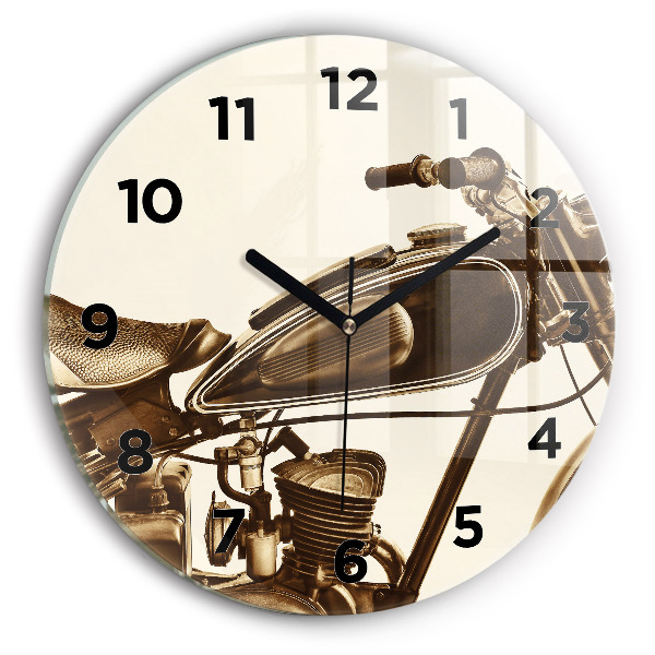 Wanduhr glas rund Sepia-Motorrad Vintage
