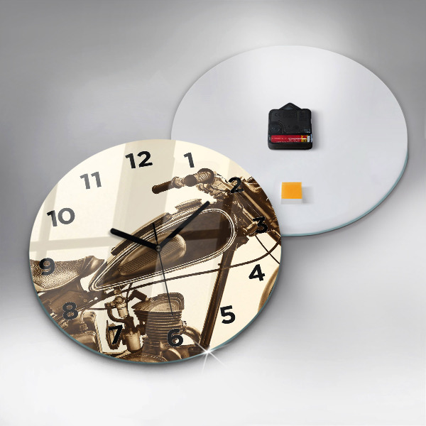 Wanduhr glas rund Sepia-Motorrad Vintage