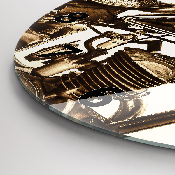 Wanduhr glas rund Sepia-Motorrad Vintage