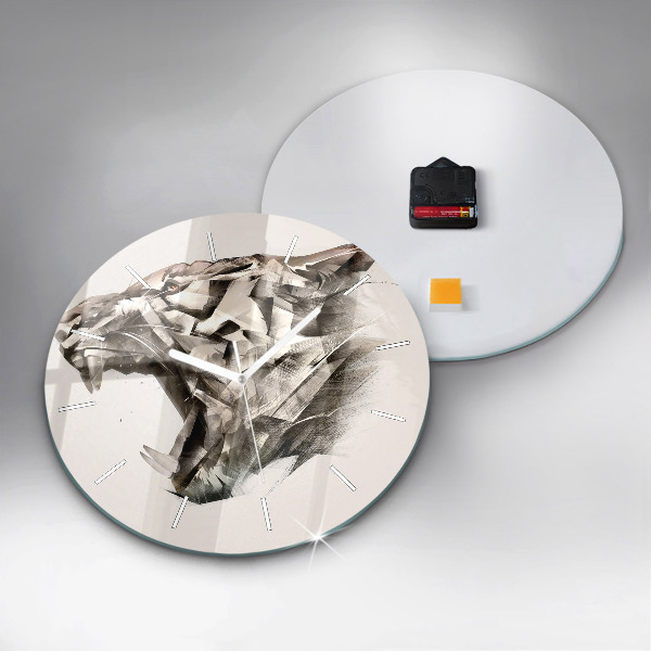 Wanduhr glas rund Gemaltes Porträt eines Tigers