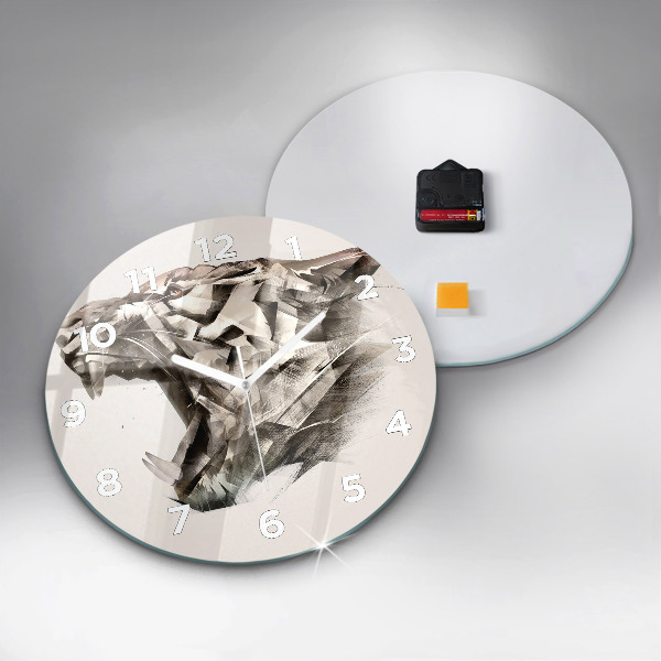 Wanduhr glas rund Gemaltes Porträt eines Tigers