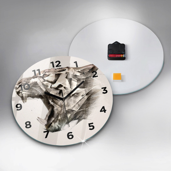 Wanduhr glas rund Gemaltes Porträt eines Tigers