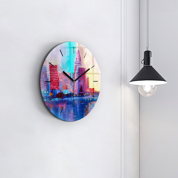 Wanduhr rund mit motiv Abstrakt von Wolkenkratzern
