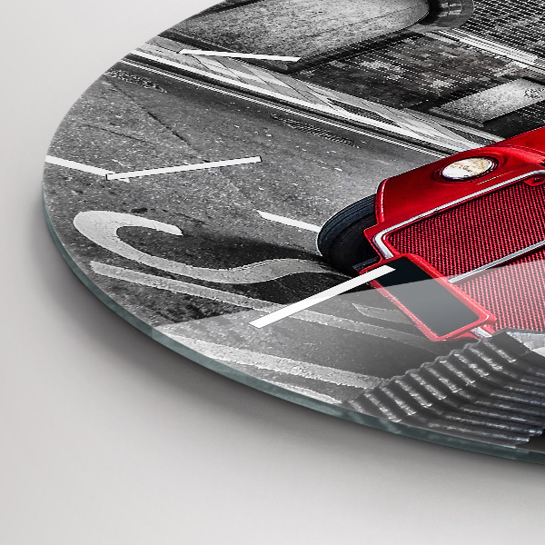 Wanduhr glas rund Roter Doppeldeckerbus