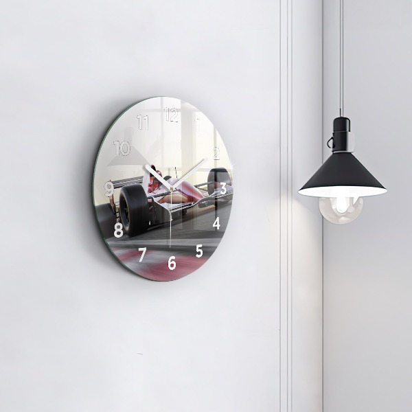 Wanduhr glas rund Sportlicher Rennwagen