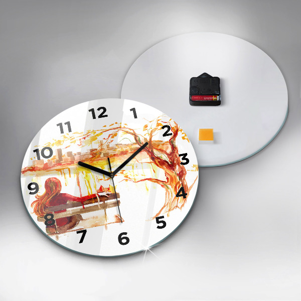 Wanduhr glas rund Herbst-Landschaft