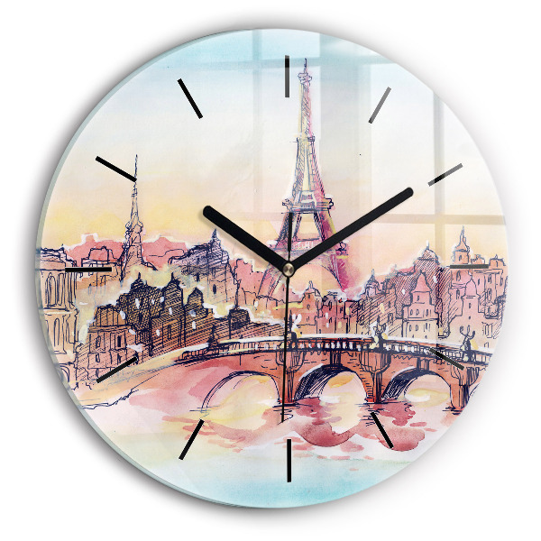 Wanduhr rund mit motiv Gemalte Landschaft von Paris