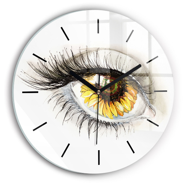 Wanduhr rund mit motiv Sonnenblume im Auge