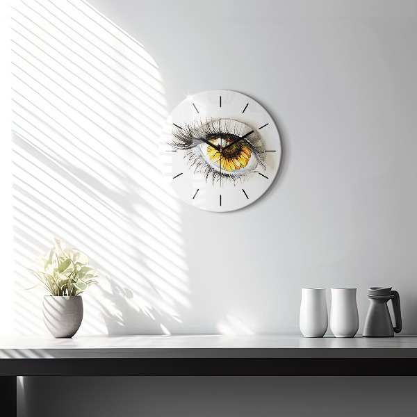 Wanduhr rund mit motiv Sonnenblume im Auge