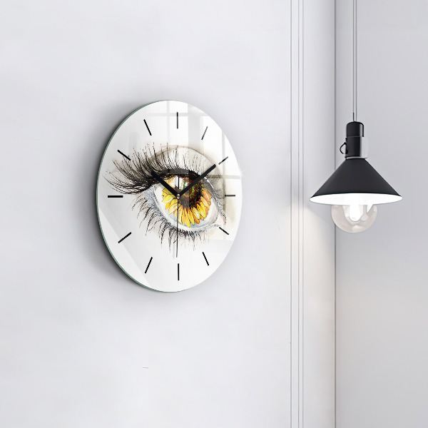 Wanduhr rund mit motiv Sonnenblume im Auge