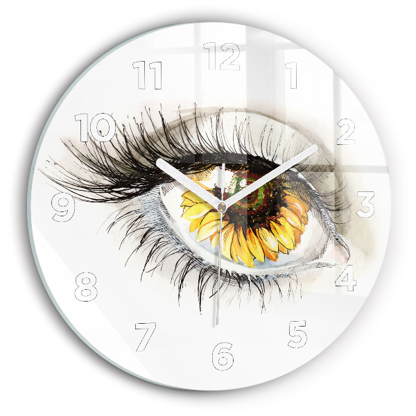 Wanduhr rund mit motiv Sonnenblume im Auge