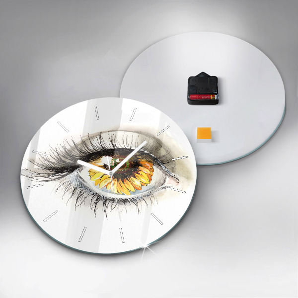 Wanduhr rund mit motiv Sonnenblume im Auge