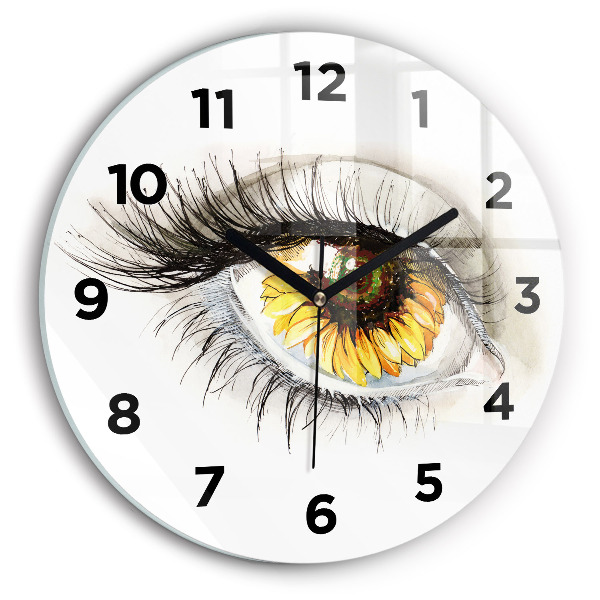 Wanduhr rund mit motiv Sonnenblume im Auge