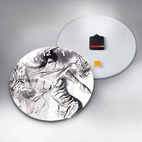 Wanduhr rund Frau und Zebras