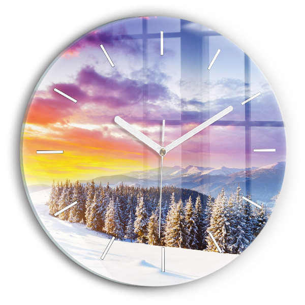 Wanduhr rund mit motiv Winterliche Berglandschaft