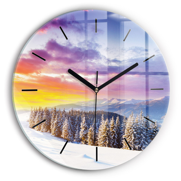 Wanduhr rund mit motiv Winterliche Berglandschaft
