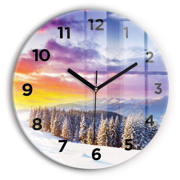 Wanduhr rund mit motiv Winterliche Berglandschaft