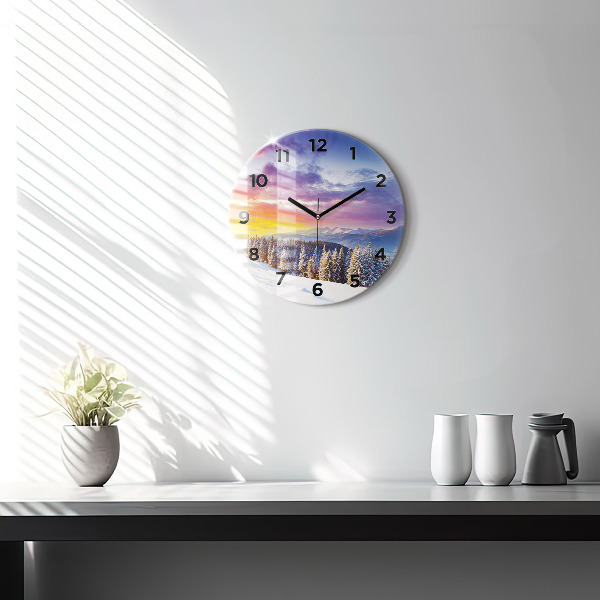 Wanduhr rund mit motiv Winterliche Berglandschaft