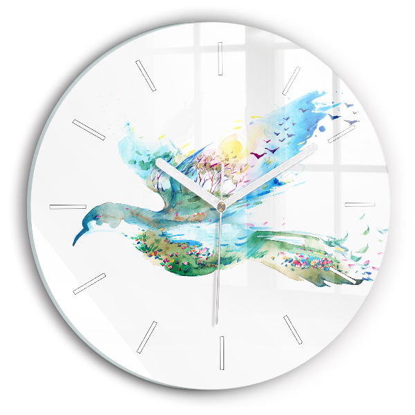 Wanduhr rund mit motiv Vogel und Frühling Abstraktion