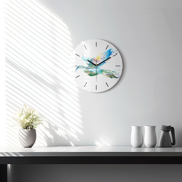 Wanduhr rund mit motiv Vogel und Frühling Abstraktion