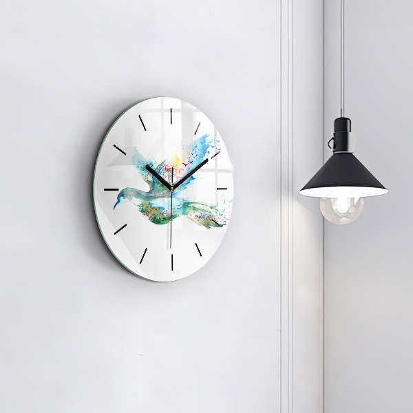 Wanduhr rund mit motiv Vogel und Frühling Abstraktion