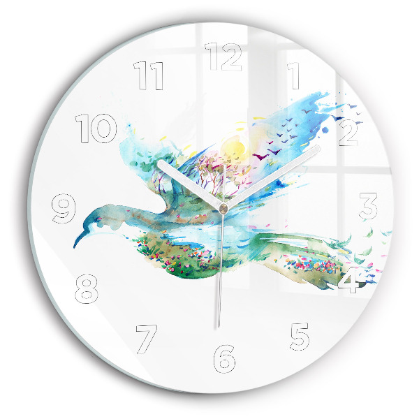 Wanduhr rund mit motiv Vogel und Frühling Abstraktion
