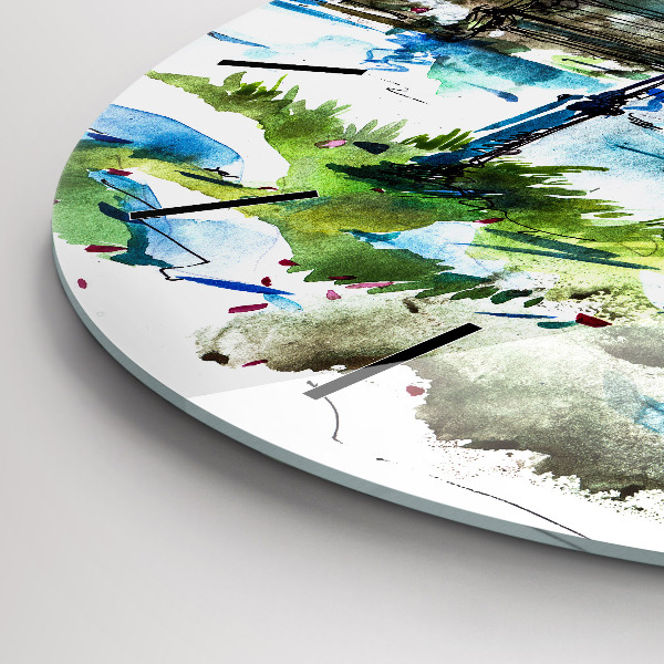 Wanduhr glas rund Malerischer Frühling
