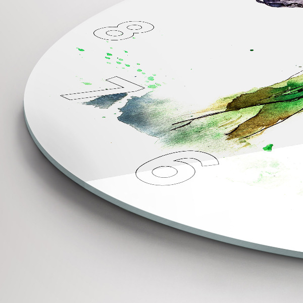 Wanduhr glas rund Elch und Berglandschaft