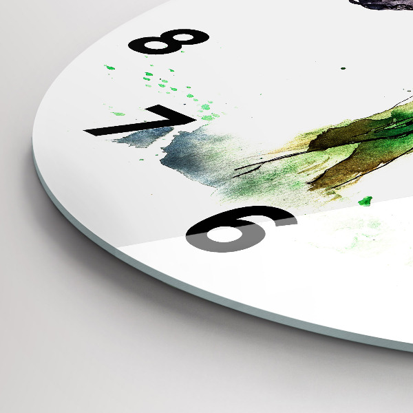 Wanduhr glas rund Elch und Berglandschaft